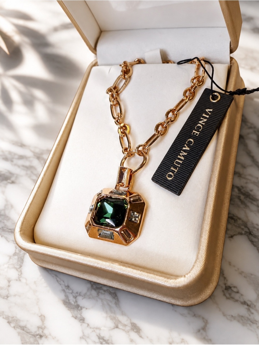 Emerald Green Crystal Square Setting Necklace With Crystal Accents